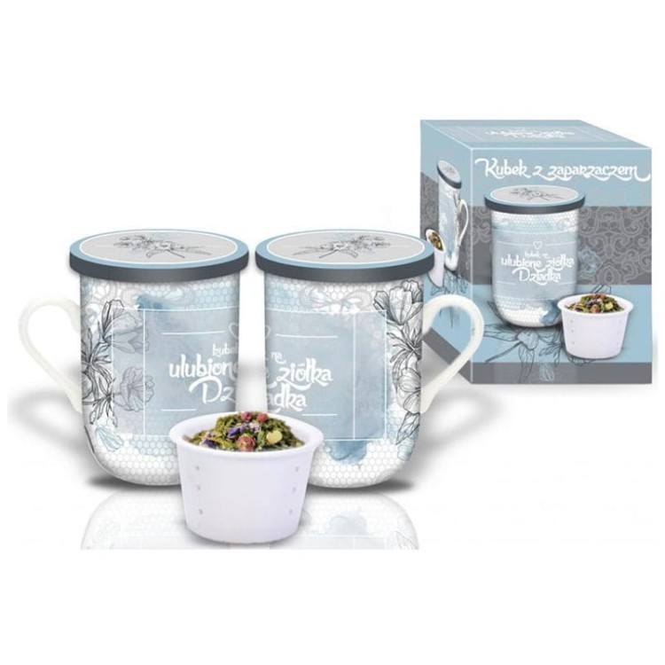 Kubek z zaparzaczem i pokrywką w ozdobnym opakowaniu dla dziadka.
