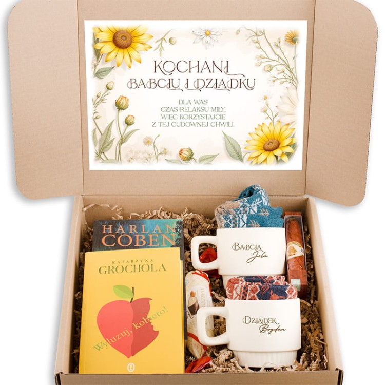 Gotowy basket z prezentami dla dziadków.