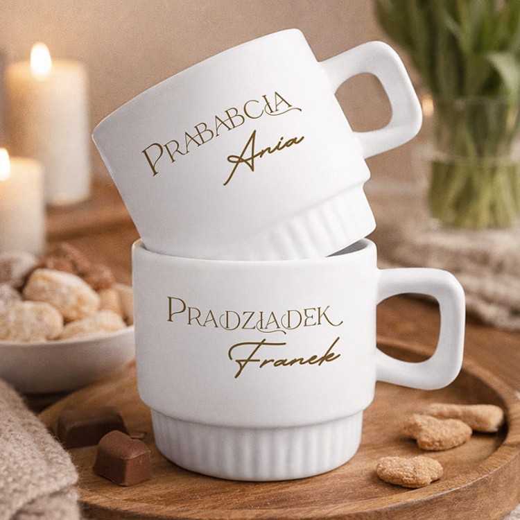 Kubek biały ryflowany dla pradziadków.