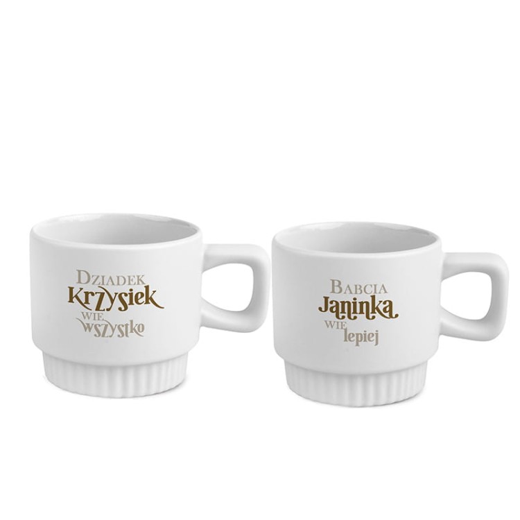 Kubek ryflowany dla babci i dziadka z imionami i zabawnymi napisami.