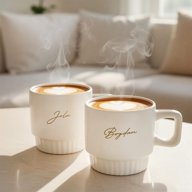 Kubki z ryflowaniem na spodzie. Personalizowane imieniem.