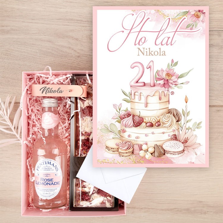 Elegancki zestaw prezentowy na urodziny dla niej z personalizacją