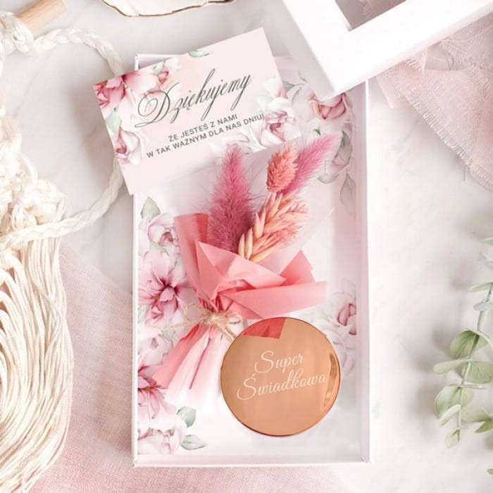 Zestaw dla świadkowej podziękowanie ślubne Bukiet Kwiatów i lusterko