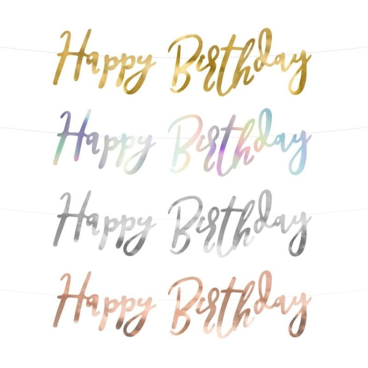 Baner Happy Birthday w czterech kolorach do dekoracji urodzinowej
