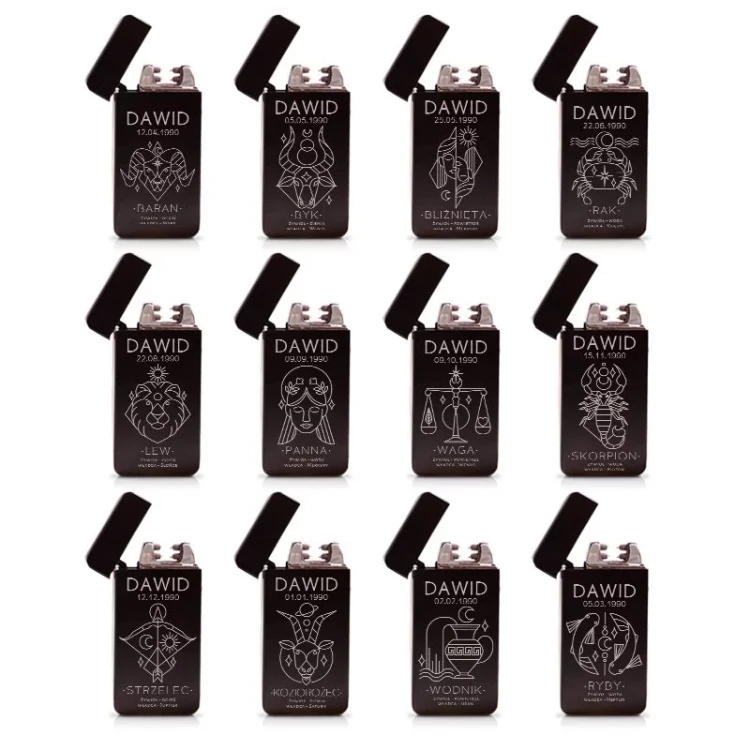 Zapalniczka elektryczna z grawerem znaku zodiaku z personalizacją imienia.