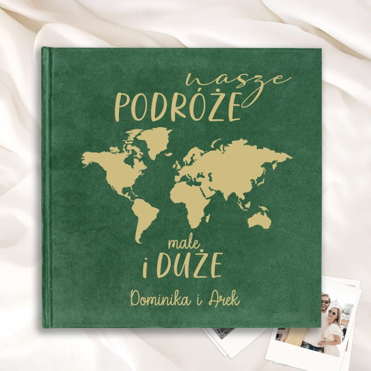 Personalizowany album na zdjęcia z podróży w welurowej oprawie