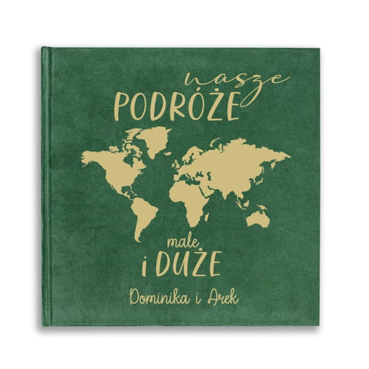 Album na zdjęcia z podróży z imionami i złotym nadrukiem