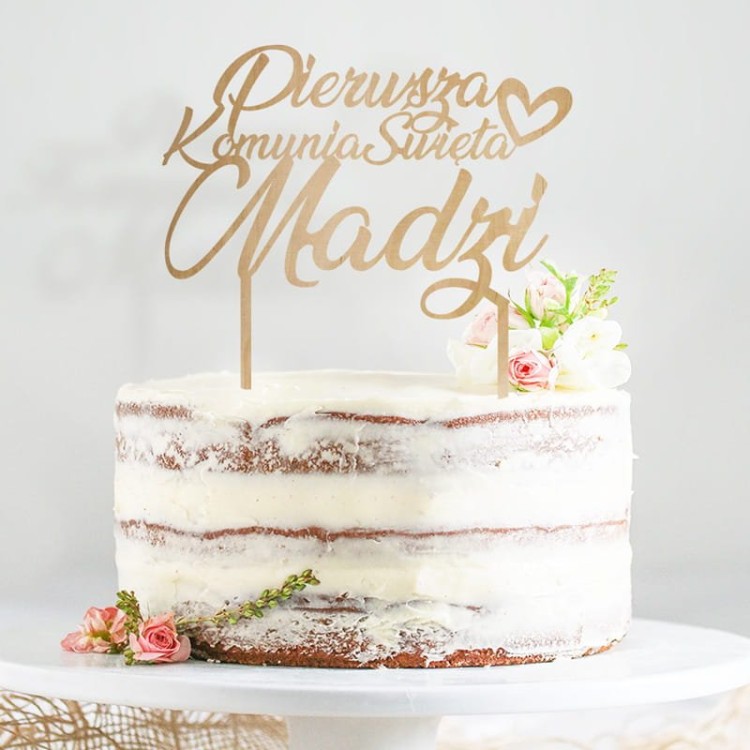 Topper na tort komunijny z imieniem dziecka i serduszkiem