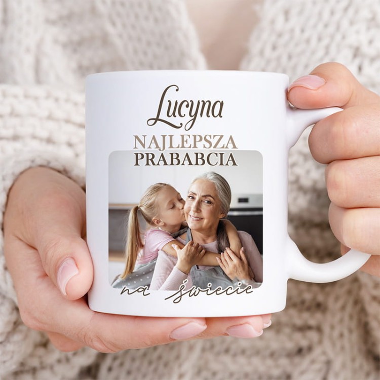 Personalizowany kubek dla prababci z imieniem i zdjęciem dziecka