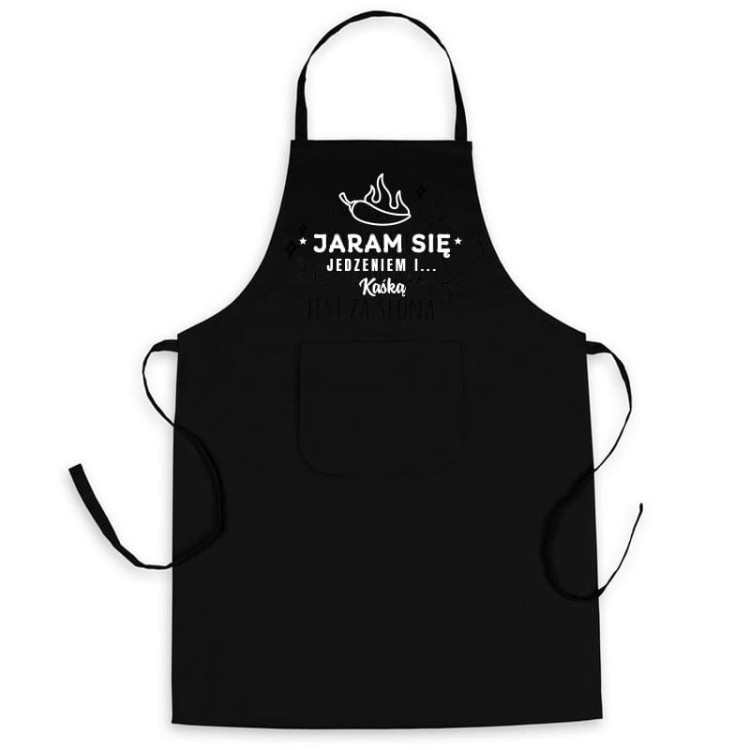 Personalizowany czarny fartuch na walentynki.