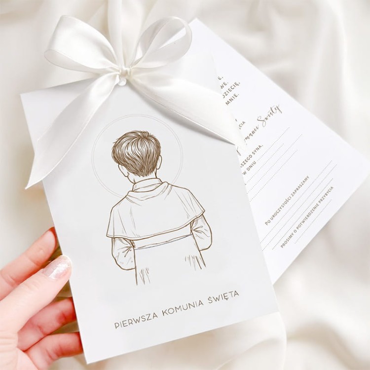 Zaproszenia na przyjęcie komunijne chłopca.