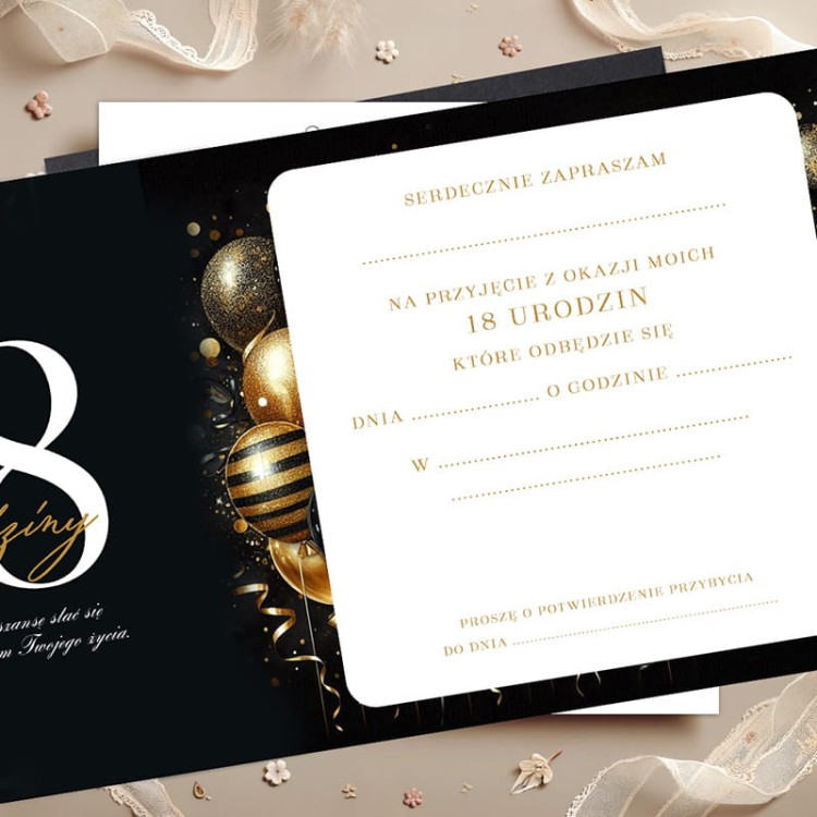 Eleganckie zaproszenia urodzinowe do wypisania na 18stkę.