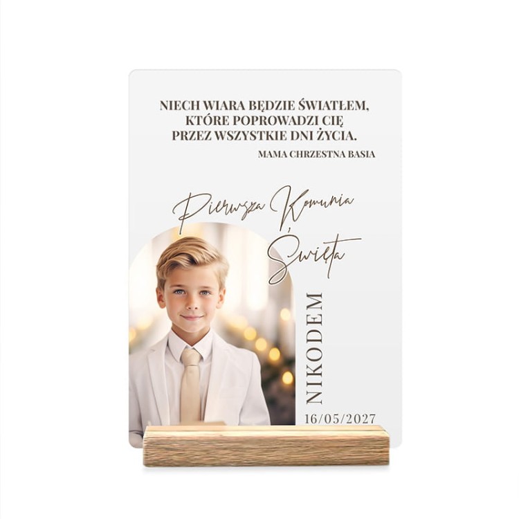 Personalizowana tabliczka akrylowa ze zdjęciem. Prezent na Komunię.