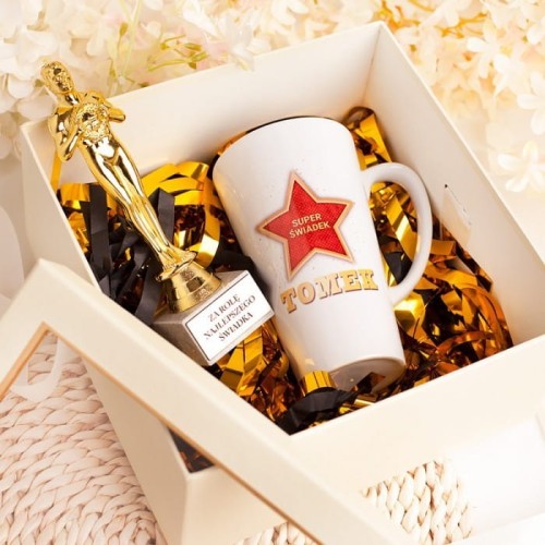 ZESTAW Prezent dla Świadka kubek i statuetka w pudełku