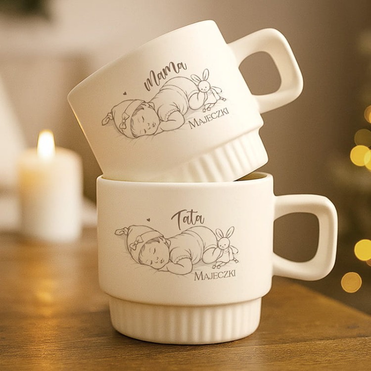Kubki ryflowane z imieniem dziecka. Prezent dla świeżo upieczonych rodziców.