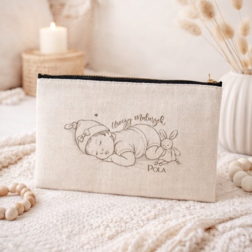 Kosmetyczka lniana na prezent dla dziewczynki. Organizer na kosmetyki, drobne akcesoria dla niemowlaka.