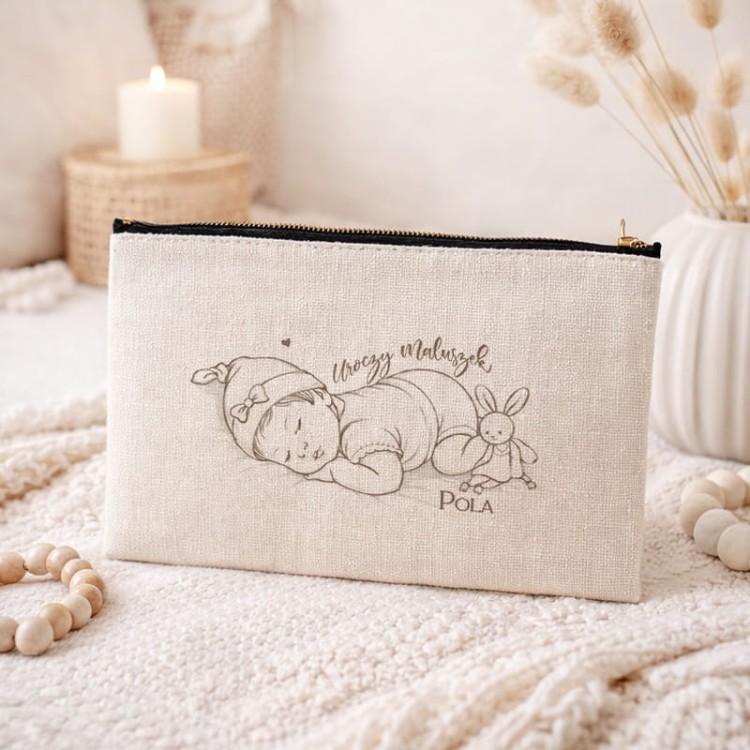 Kosmetyczka lniana na prezent dla dziewczynki. Organizer na kosmetyki, drobne akcesoria dla niemowlaka.