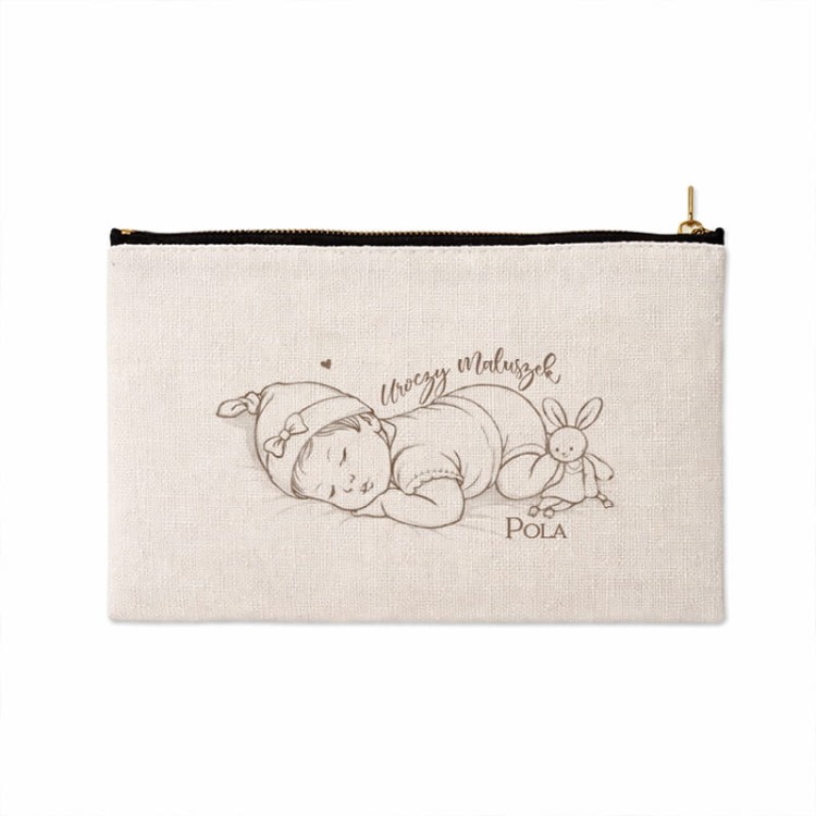 Kosmetyczka lniana na prezent dla dziecka. Prezent narodzinowy.