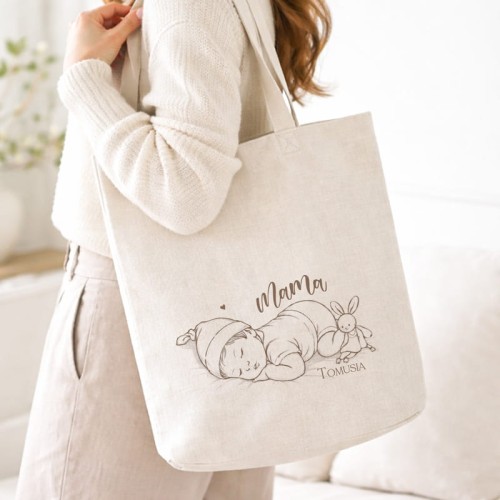 Torba z personalizacją na prezent dla młodej mamy.