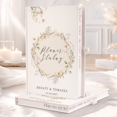 Ślubny planer dla pary młodej z roślinną grafiką