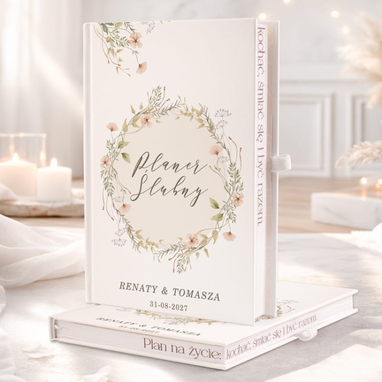 Ślubny planer dla pary młodej z roślinną grafiką