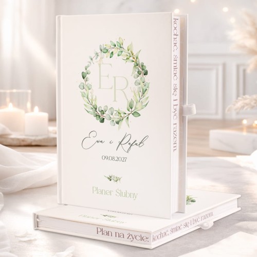 Ślubny planer z motywem zielonego wianka