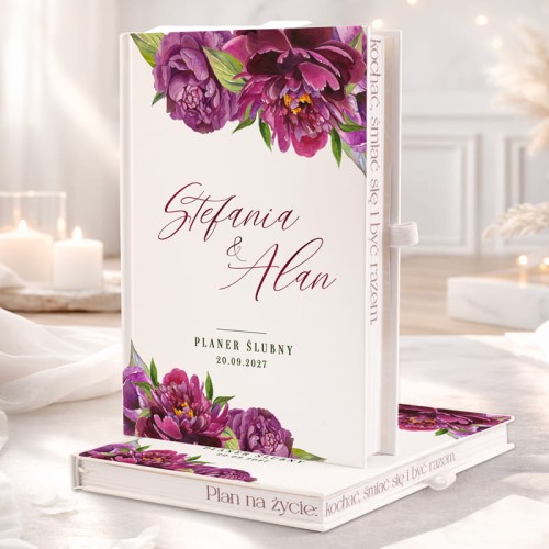 Planer ślubny z kwiatami i imionami