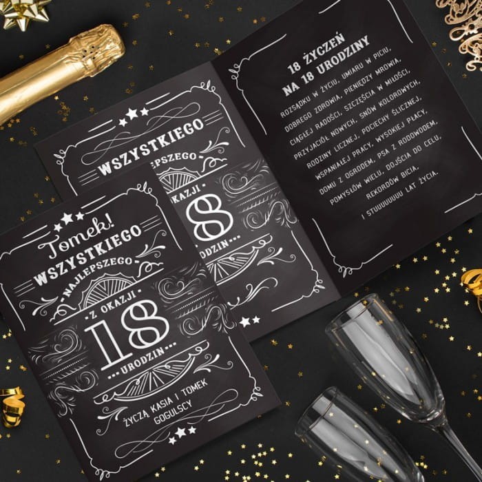 KARTKA na 18 dla chłopaka w stylu retro Życzenia urodzinowe