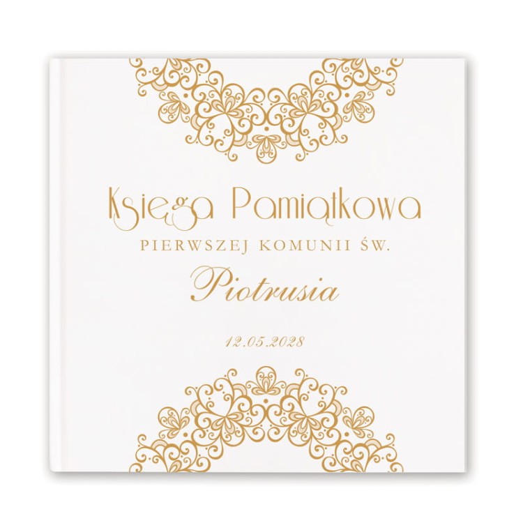 Księga personalizowana z ornamentami na Komunię.