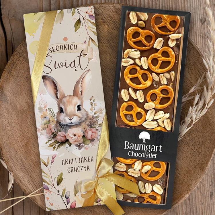 Personalizowana czekolada z precelkami.