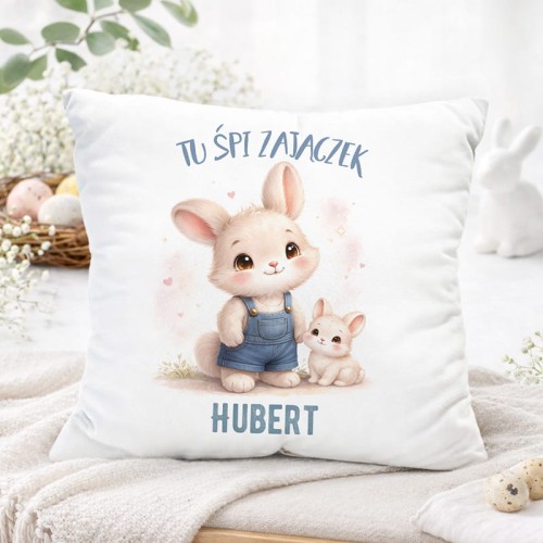 Personalizowana poduszka z zajączkiem.