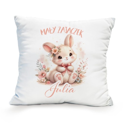 Personalizowana poduszka z motywem zająca na Wielkanoc.