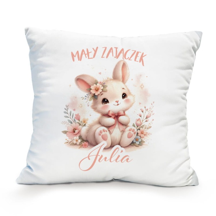 Personalizowana poduszka z motywem zająca na Wielkanoc.