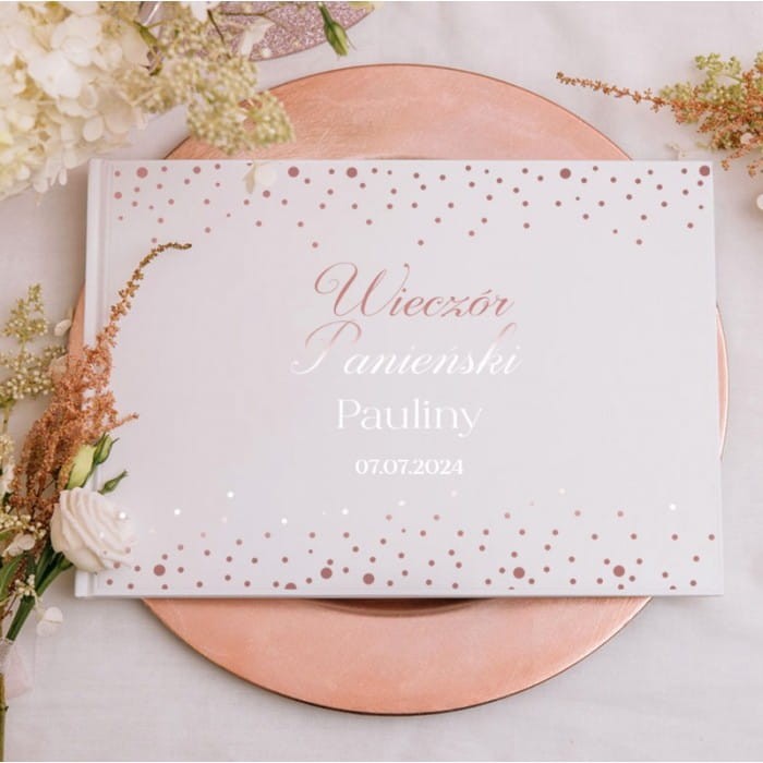 KSIĘGA PAMIĄTKOWA Wieczoru Panieńskiego Rose Gold BIAŁE/CZARNE KARTKI