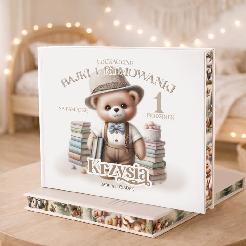 Książka z misiem na okładce.