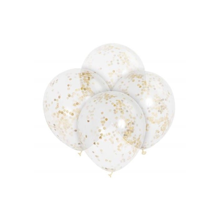 BALONY transparentne ze złotym konfetti 30cm/6szt