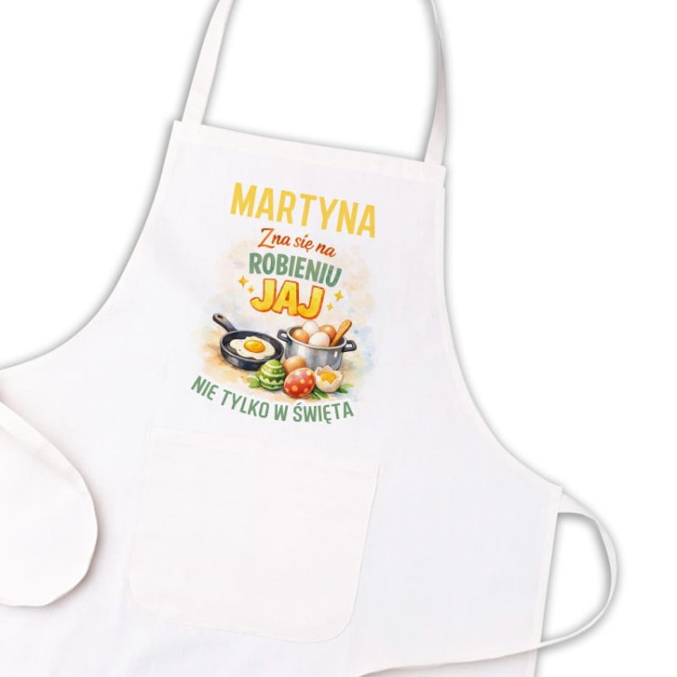 Biały fartuch z personalizacją.