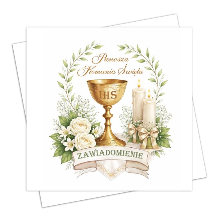 Eleganckie zawiadomienie komunijne.