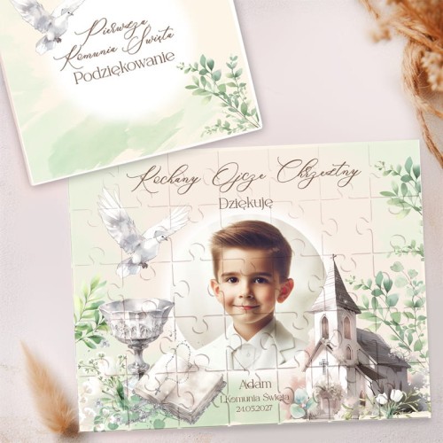 Puzzle podziękowanie dla chrzestnych od chłopca Komunia Św. – wyjątkowy prezent