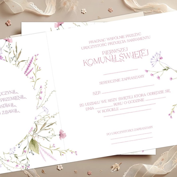 Eleganckie zaproszenia komunijne.