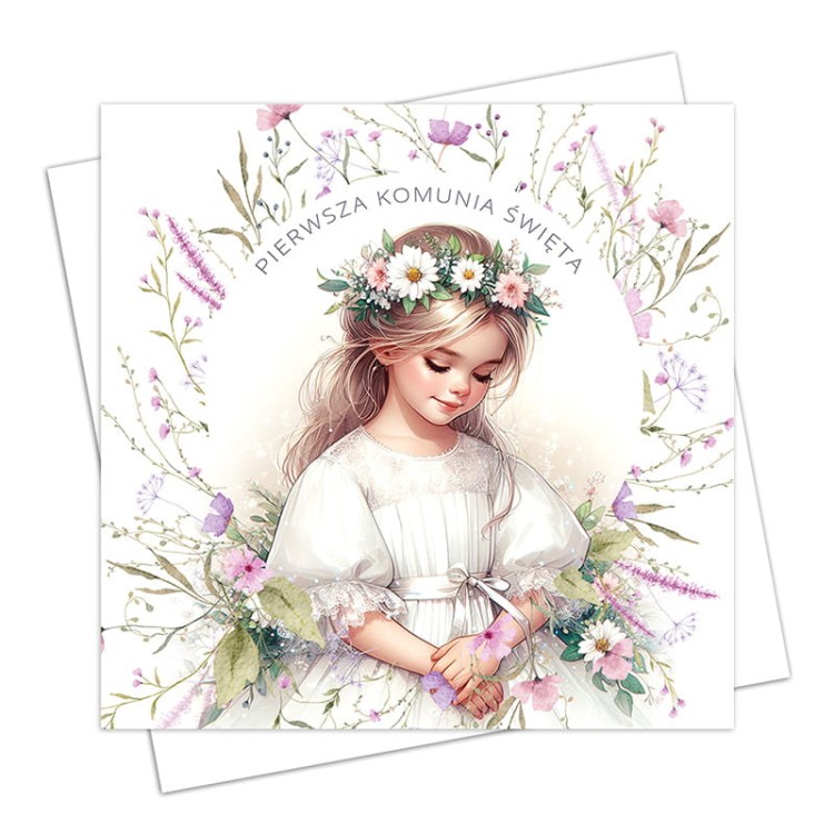 Zaproszenia na Komunię do wypisania dla dziewczynki.