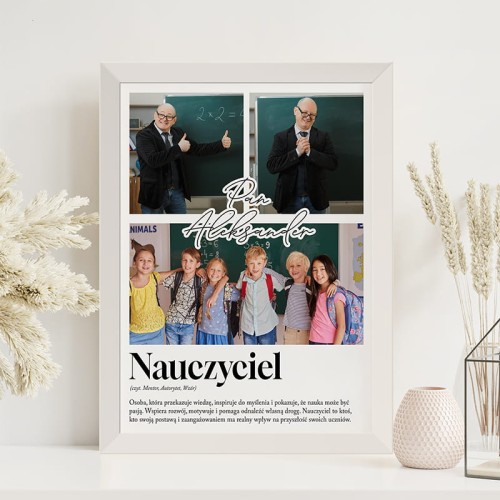 Plakat ze zdjęciami i definicją dla nauczyciela.