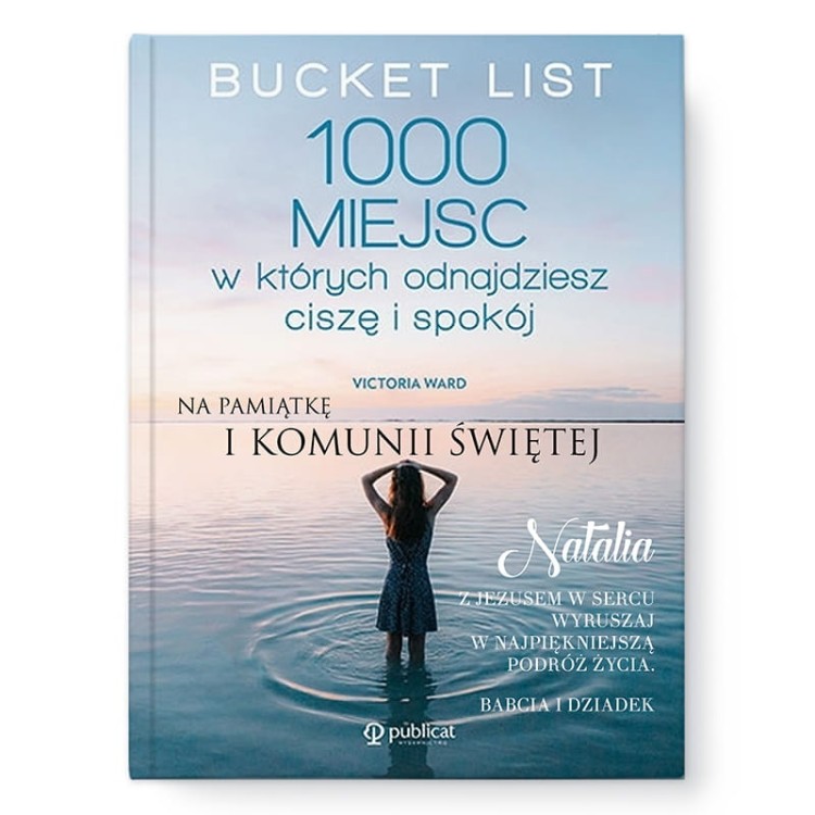 Książka z miejscami do osiągnięcia spokoju na komunię.