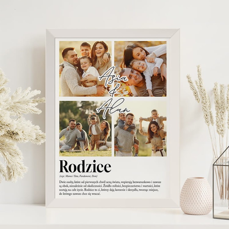 Personalizowany plakat dla rodziców z definicją i kolażem.