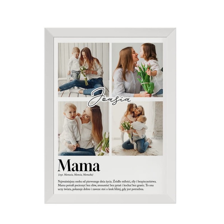 Plakat dla mamy z imieniem i zdjęciami. Personalizowany prezent na Dzień Mamy.