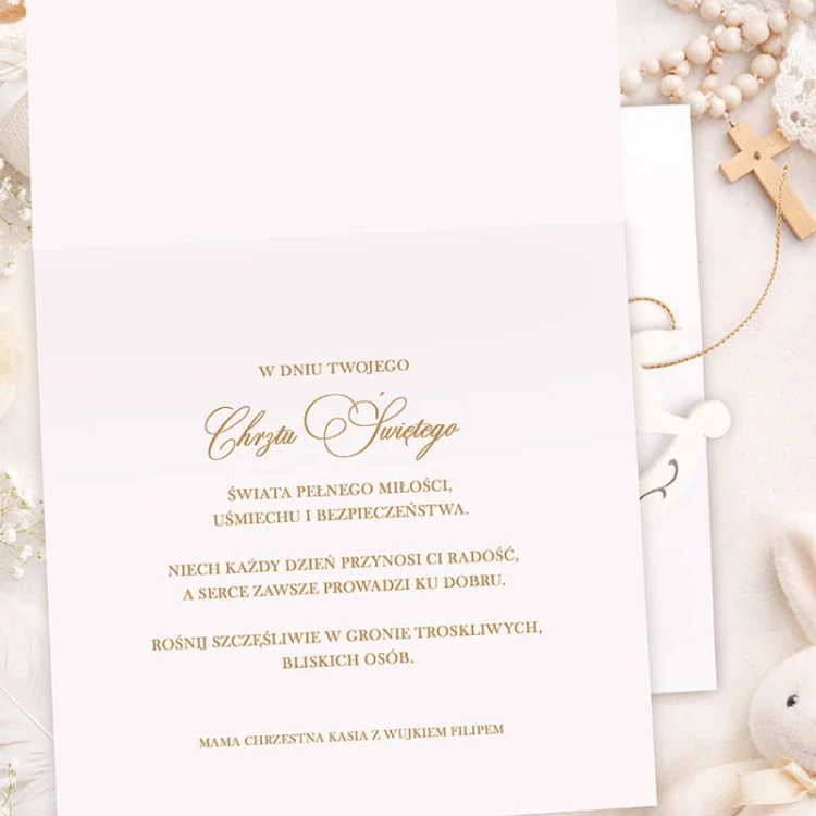 Personalizowane życzenia na Chrzest Święty w eleganckiej formie.