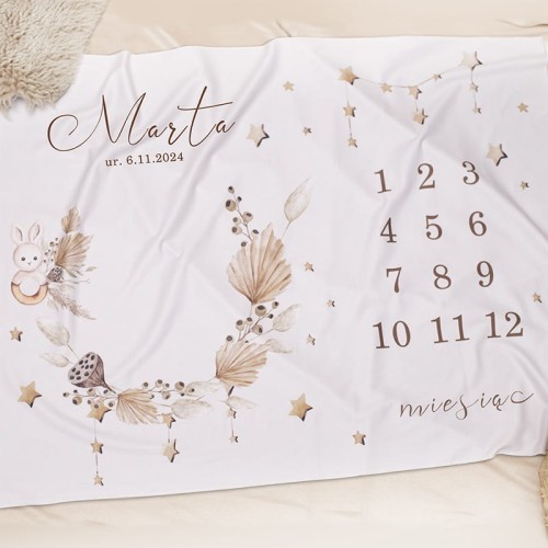 Stylowa fotomata dziecięca boho do sesji zdjęciowych niemowlaka.