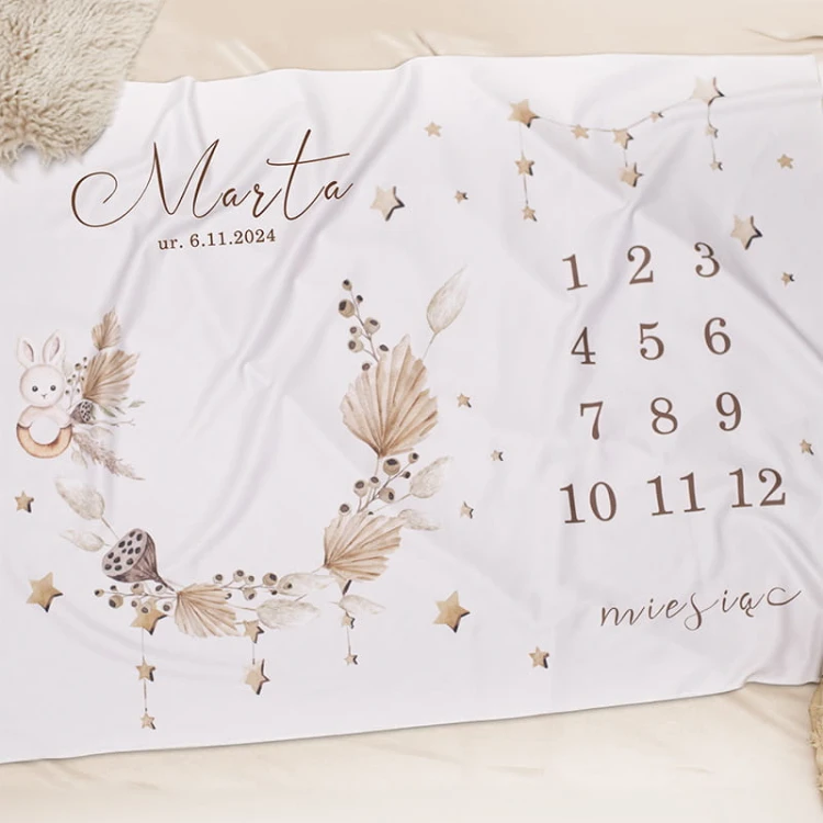 Stylowa fotomata dziecięca boho do sesji zdjęciowych niemowlaka.