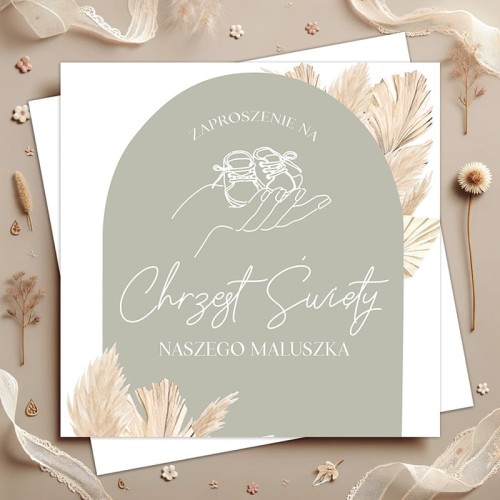 Zaproszenia na Chrzciny z motywem dziecięcych bucików.