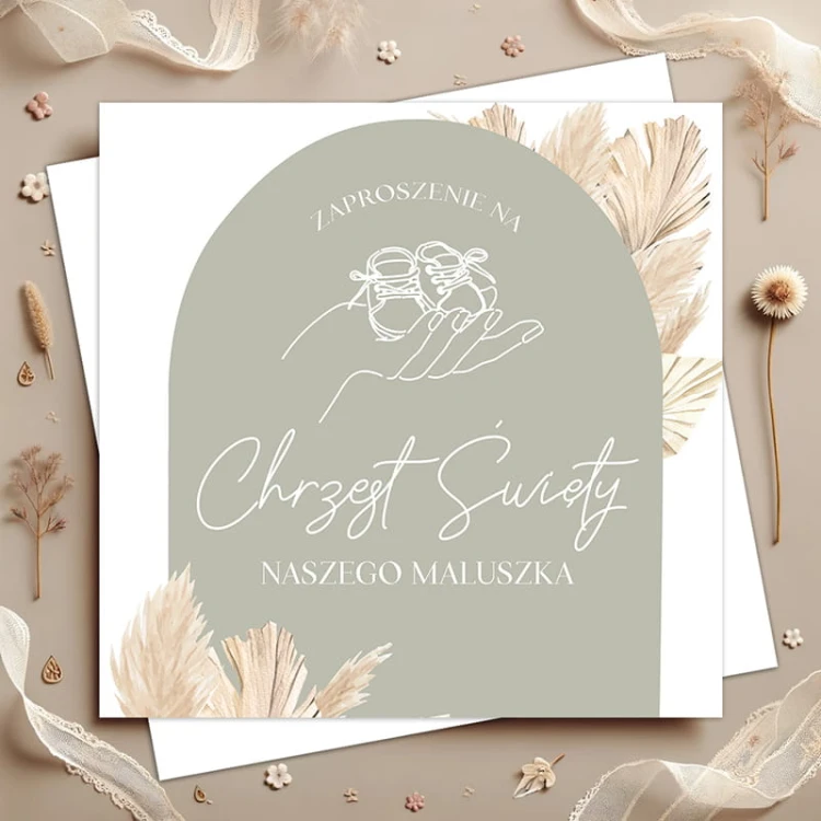 Zaproszenia na Chrzciny z motywem dziecięcych bucików.